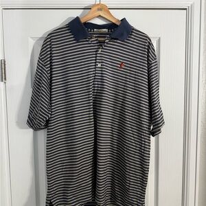 Peter Millar Navy & White Striped Polo Shirt - Casual Short Sleeve